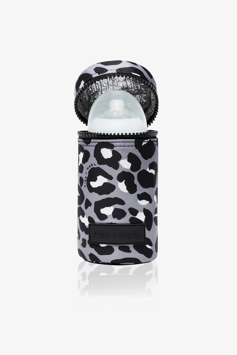 Insulated Bottle Holder Black / Grey Leopard Print